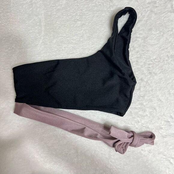 Lovers & Friends Black Retro Swim Top XS One Shoulder - Picture 2 of 5
